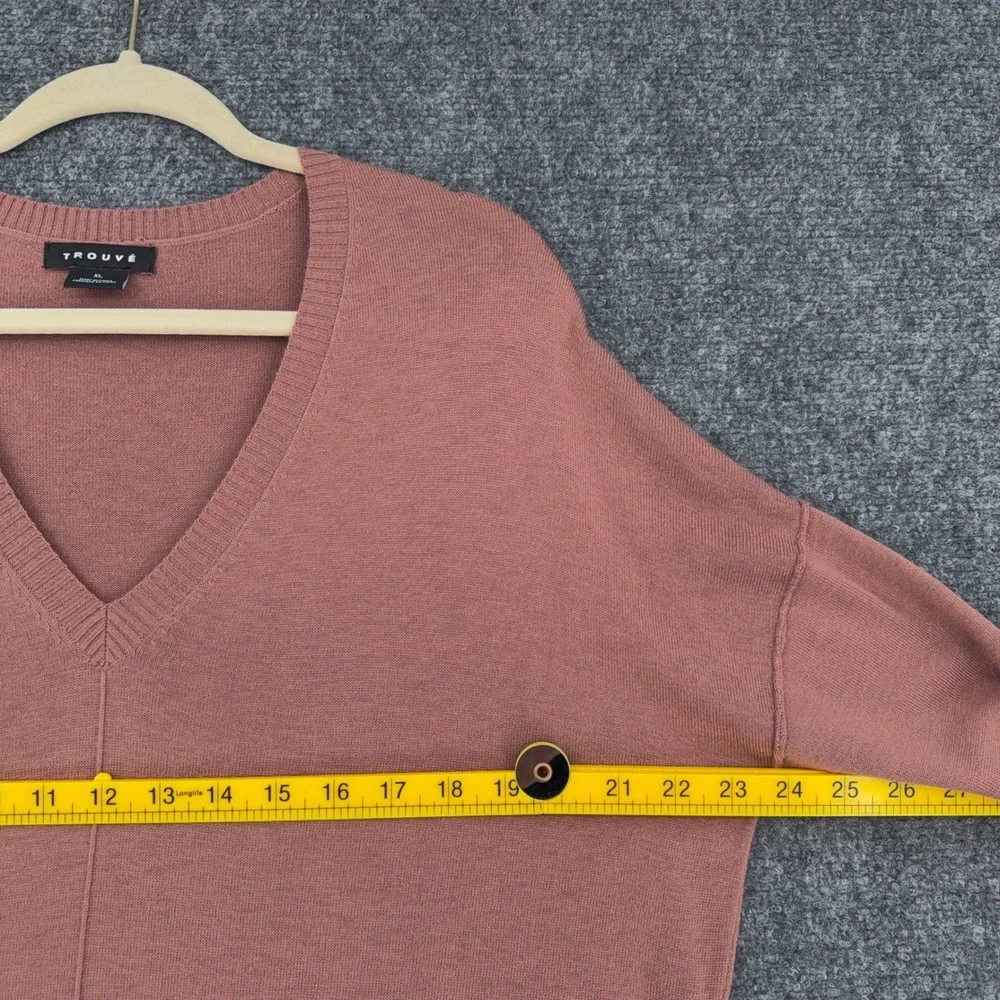 TROUVE Pink‎ V Neck Long Sleeve Oversized Sweater Top Women's XL